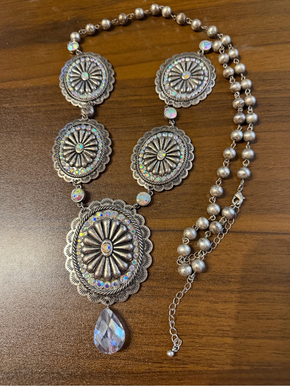 Aurora Crystal Southwestern-Style Silver Tone Statement Necklace
